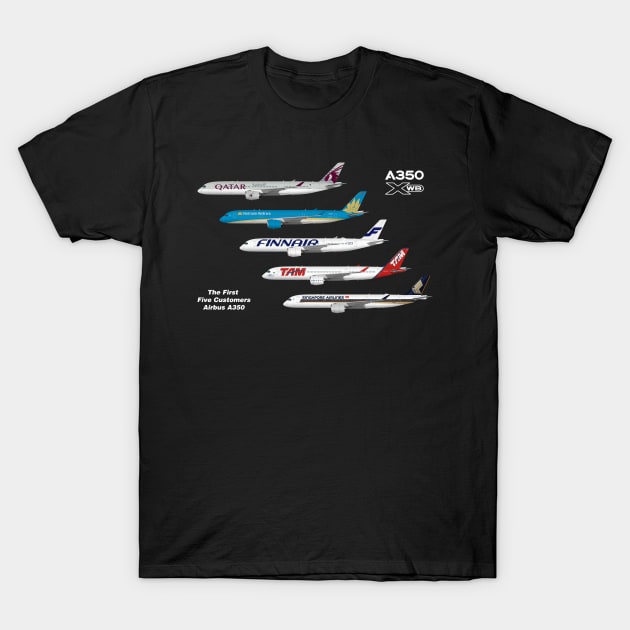 Airbus A350 First Five Customers T-Shirt by SteveHClark